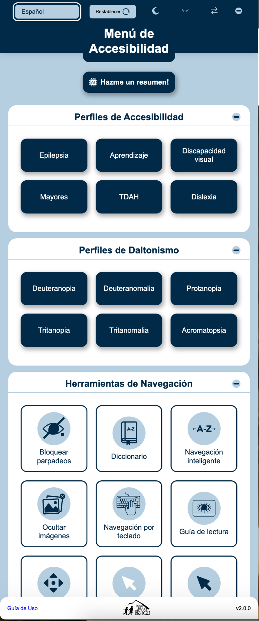 Captura del plugin de accesibilidad ADDAW desplegado